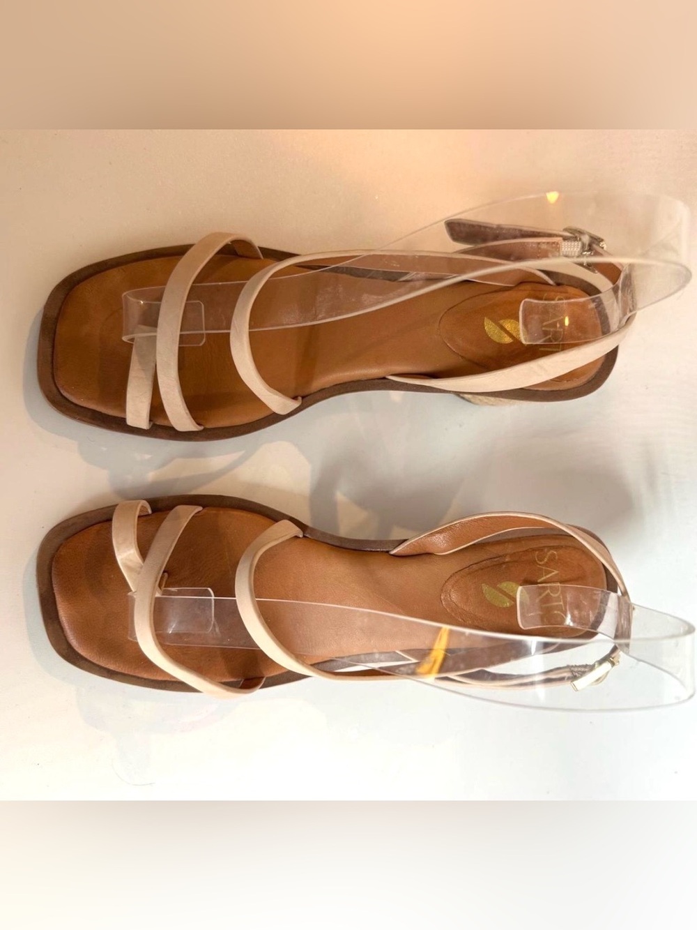 Franco Sarto Leather Women's Strappy Boho Block Heel Sandal - Cream Size 8 - Picture 3 of 6
